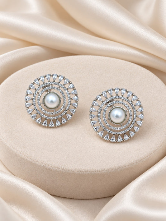 Pearl Glow American Diamond Stud Earrings